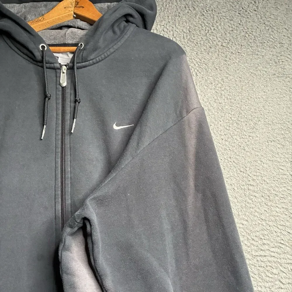 Vintage Nike Faded Black Full Zip Hoodie Silver Tag Y2K Swoosh Men’s 2XL